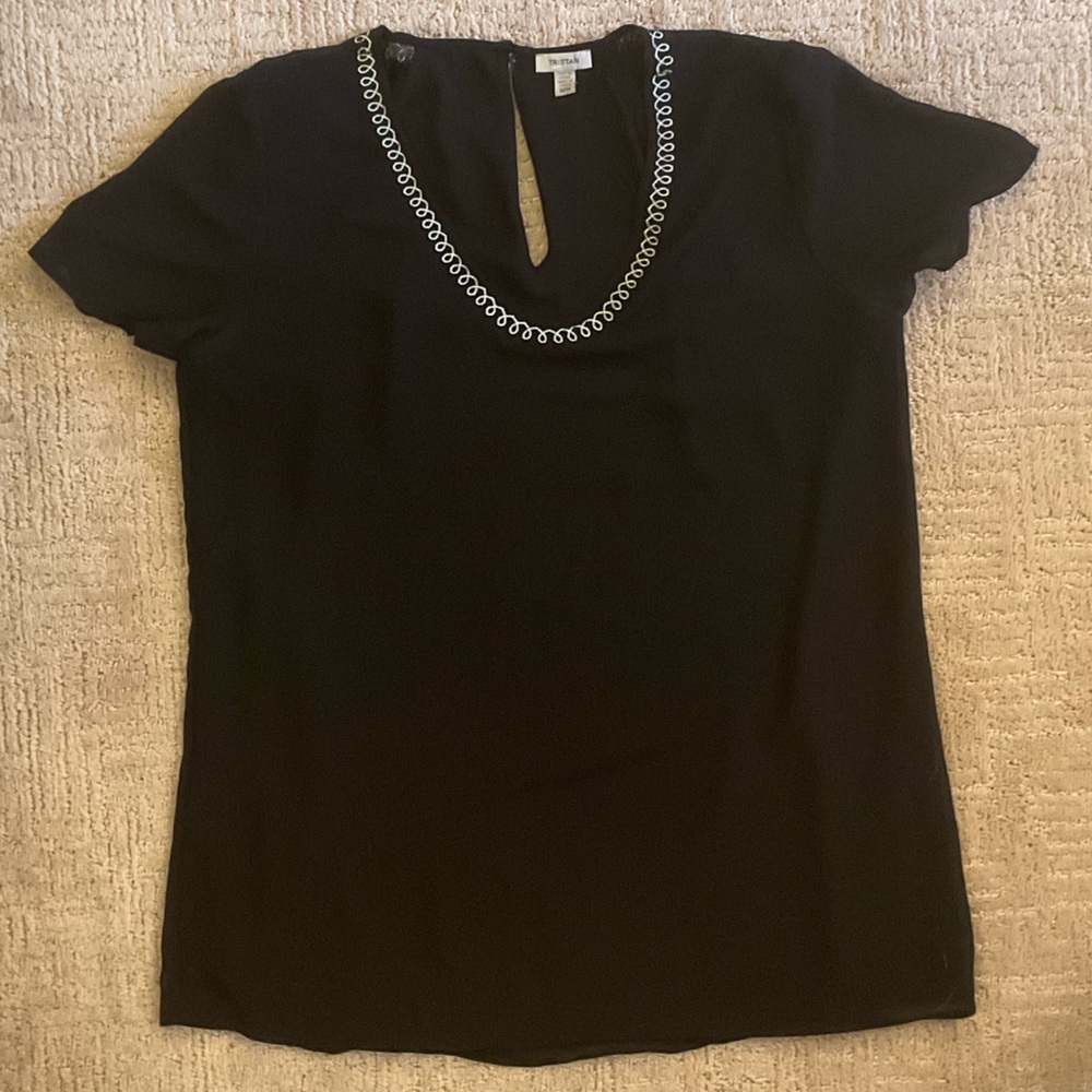 🖤 ✨ Tristan Black Blouse Lined M Elegant Minimalist Timeless Classic Office